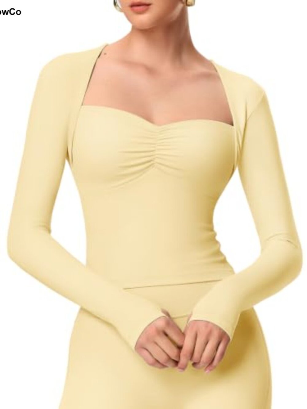Women's Seamless Long Sleeve Workout Top 4-Way Stretch Square Neck Yoga Pilates